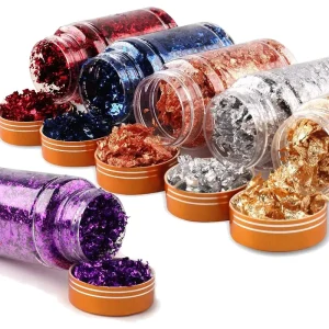 Imitation Gold Leaf Flakes Metallic Foil Flakes Gold Silver Copper Color for Nail Art Painting Arts and Resin Jewelry Making