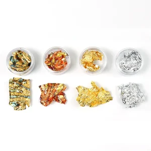 Iridescent Thin Foil Plastic 3D Mesh Nail Art Sticker with Gold Silver Colorful Aluminum Foil Flakes