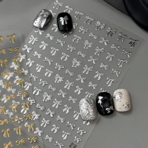 Ironed Gold and Silver 3D Black Gold Butterfly Tie Simple Exquisite Stickers Nail Art Accessories Decorative Decals
