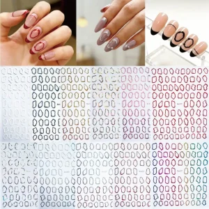 Irregular Bronzing Nail Art Stickers Gold Silver Square Hollow Frame Self Adhesive Nail Decoration