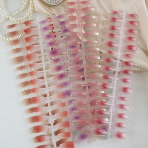 J42 Factory Gradient Short Ballerina T Shape Press on Nails Quick Wear False Nail Tips Art Salon Accept Customized