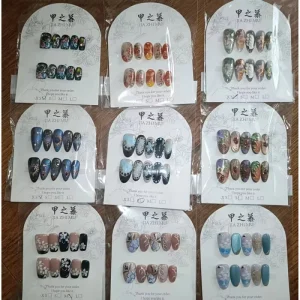 JIAZHIMU Handmade Design Full Cover False Nails Medium Press on Nail Tips for Finger Application
