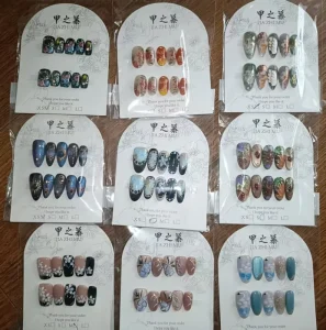 JIAZHIMU Handmade Design Full Cover False Nails Medium Press on Nail Tips for Finger Application