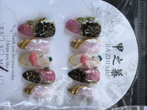 JIAZHIMU New 3D Design Diamond French Style Duckbill Full Cover False Nails Handmade Press Nail