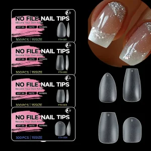 JIEYU 300Pcs Free Sample Fake Nails Full Cover Medium Trapezoidal False Nails Lady Matt Detachable Self Adhesive Fake Nails