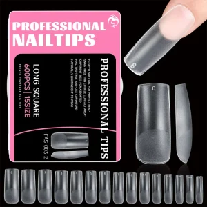 JIEYU 600Pcs Medium Square Matt Full Cover False Nails Lady Bulk French Square False Nail Tips for Home Nail Salon DIY