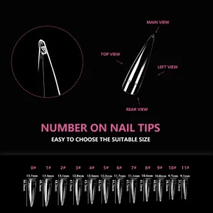 JIEYU PMMA ABS Pointed Custom Logo No Polishing Half Buffer Soft Gel Nail Tips