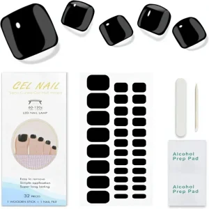 JMEOWIO Semi Cured Oblong UV Gel Black Nail Strips & Stickers for Toenails Art Decoration Easy Removal Super Long Lasting