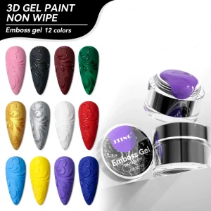 JTING Non Wipe 12 Colors 3D Painting Gel Unique Nail Art Effect Emboss Nail Gel Polish Collection OEM Custom Free Design for Jars