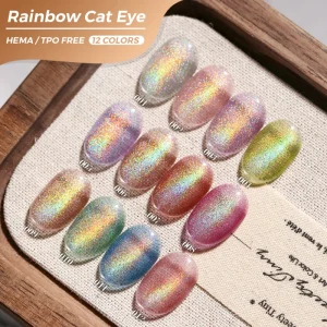 JTING Rainbow Cat Eye 12color Gel Nail Polish Flash Reflective Laser Cat Eye Gel Polish TPO Hema Free Hot Supplier Nail Polish
