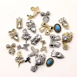 Japanese Alloy Nail Jewelry Diamond Pearls Retro Wedding Finger Decoration Nail Art Designs for 3D Charms