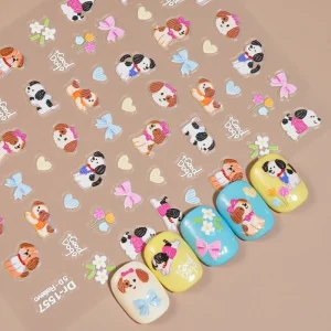 Japanese Cute Cartoon Cat & Dog Nail Stickers Kawaii Pet Nail Art Decals for DIY Manicure