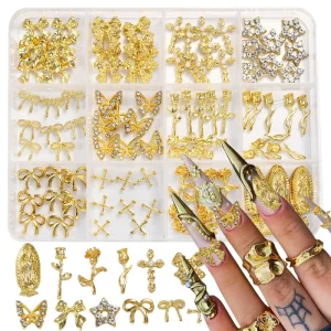Japanese Nail Art Decoration Punk Alloy Butterfly Flower Nail Jewelry Cross 3D Nail Charms