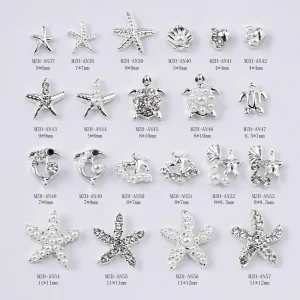 Japanese Shell Sea Star 3d Nail Charms Diamond Pentagram Alloy Nail Accessories Ocean Style Nail Charms