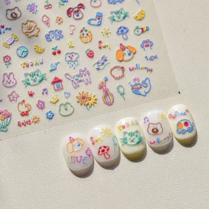 Japanese Stationery 3D Embossed Nail Stickers Cute Graffiti Design for DIY Nail Decoration Plastic Art Accessories
