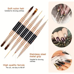 Japanese Style 5 Piece Nylon Nail DIY Brush Set Phototherapy Pull Line Metal Rod Drawing Painting Nylon Nail Brush