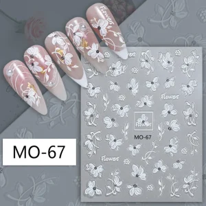 Japanese White Flower Nail Art Stickers 3D Self-Adhesive Floral Decals for Wedding Manicure DIY Decoration
