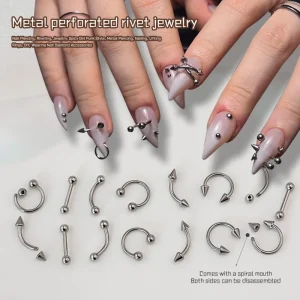 Jewelry Manicure Cross Studs Rivets Spikes Rings Piercing 3D Silver Alloy Punk Goth Nail Decorations Nail Piercing Charms