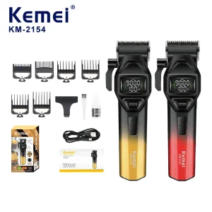 KEMEI Km 2154 Dual Color 2600mAh Hair Trimmer 9000RPM Adjustable Speed Salon Hair Clipper With LED Light Factory Yiwu