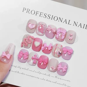 Kawaii 3D Pink Nail Art Rhinestones 10pcs Bag Alloy Nail Charms Decorations