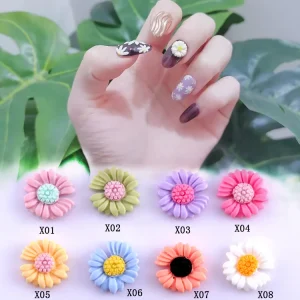 Kawaii Candy Color Nail Art Decorations Resin Nail Accessories Small Daisy Flower Jewelry French Style Elegant Charm
