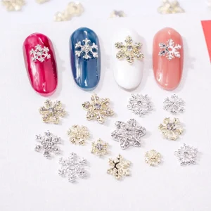 Kawaii Winter Christmas Nail Art Decorations 3D Small Gold Silver Glass Snowflake Rhinestones DIY Alloy Nail Art Accessories