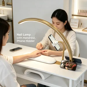 LED Nail Desk Lamp with Hand Rest Pillow & Phone Holder, Dimmable 3 Color Temperatures Nail Art Light for Manicure Table