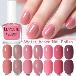 LILYCUTE 7ml Non Toxic Shine Water Based Peelable Nail Polish Custom Logo Nature Color Quick Dry Nail Lacquer Polish for Nails