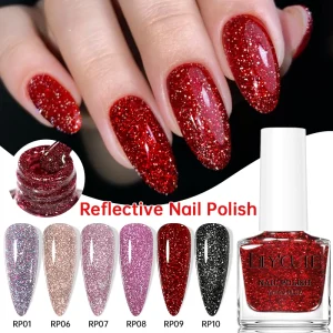 LILYCUTE 7ml Super Flash Diamond Reflective Nail Polish Private Label Quick Dry Sparkle Glitter Nail Lacquer for Nail Print