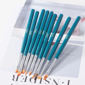 Lake Blue Acrylic Handle High quality Nylon Hair Nail Brush Set Manicure Tools Kits for Nail Art Design Customizable