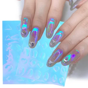 Laser Stamping Foil Paper Cellophane Ice Cube Glass Aurora Paper Cellophane Nail Aurora Translucent Nail Sticker