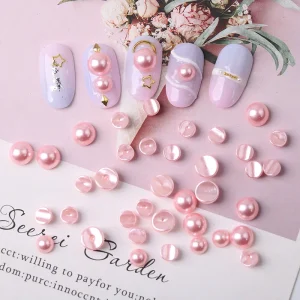 Latest 3D Plastic Flat Back Haft Round Pearl Nail Art Mix Size Nail Decoration Beads Jewelry Decor