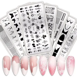 Leaf Floral Butterfly Line Printing Stencil Nail Stamp Templates Stainless Steel Stamping Plates Nail Art Tools