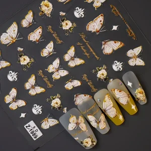 Leidankou 5D Embossed Butterfly Nail Decals Decoration Self Adhesive Nail Supplies Colorful Nail Stickers