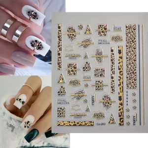 Leopard Print Metallic Nail Stickers Gold Foil Nail Stickers Fine Glitter Solid Nail Adult Sticker Nail Art