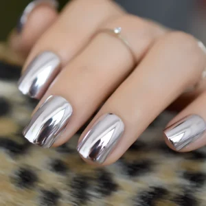Light Purple Mirror False Nail Medium Full Wrap Mental Fake Nail for Girls Easy DIY Manicure Accessories N25
