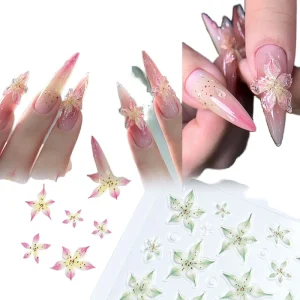 Lily Flower Resin Nail Stickers 2D Flowers Manicure Decoration Green Purple Pink Floral Nail Decals