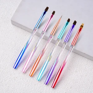 Liner Brush Nail Art Nylon Hair Color CrystalHandle Gel Nail Brush Set 7-9-11-15-20mm