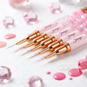Liquid Pink Handle Manicure Tool Painting Drawing Nail Liner Brush Painting Flower Pen Striping Brush Nail Art Brush