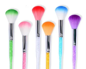 Long Handle Nail Brush with Artificial Fibers and Crystal Design for Makeup & Nail Care