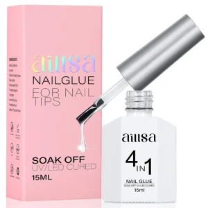 Long Lasting Brush on 4 in 1 Super Strong Nail Gel Glue for Acrylic Nail Tips Rhinestone Pearl Foil Glue Gel