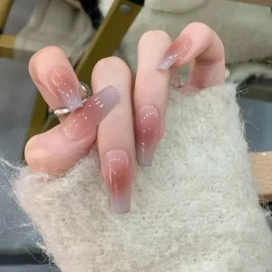 Long Pink ABS Tips Artificial Press On Nails for Fingers Design Style