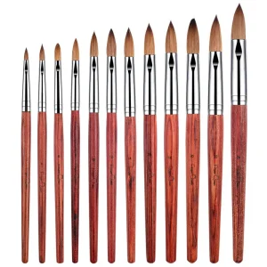 Long Pole Mink Hair Nail Brush Mahogany Color Painted Nail Brush Pull String Carved Nail Brush