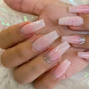 Long Press on Nails Square French Fake Nails Full Cover Nude Gradient False Nails for Women 24PCS with Adhesive Tabs Tool Kit