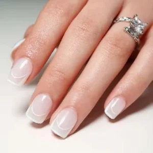 Long Square French Style False Nails Pink & White Press On ABS Artificial Fingernails 24pcs with Glue at