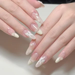 Long Square French Style False Nails Press On Artificial Fingernails