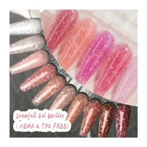 Low Heat Self Leveling Hardness Glitter Nail Extension Long Lasting Hema Free Builder Nail Gel TPO Free Snowfall Gel Builder