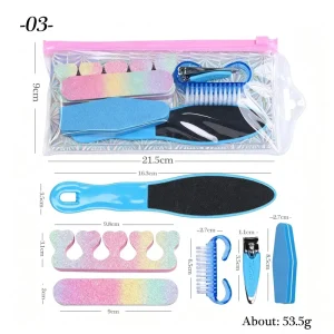 Low Price Colorful 6pcs Professional Full Nail Care Tools Manicure Pedicure Spa Set Disposable Nail File Buffer with Pvc Bag