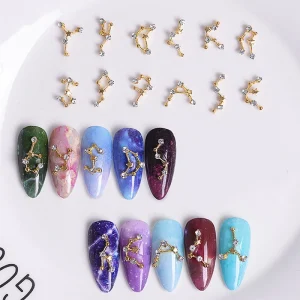 Lucky Nail Decoration 12 Twelve Constellation 3D Metal Crystal Nail Art Charms for Nails