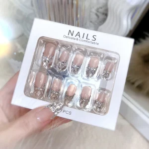 Luxurious 3D Crystal Press on Nails Long Stiletto False Nails with Nail Glue Rhinestones Designs Salon DIY Acrylic Diamonds Tips